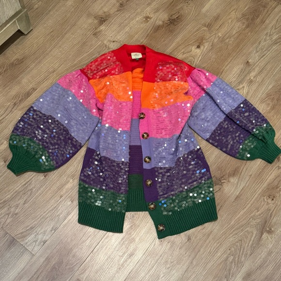 FARM Rio Sweaters - Farm Rio Rainbow Sequin Cardigan